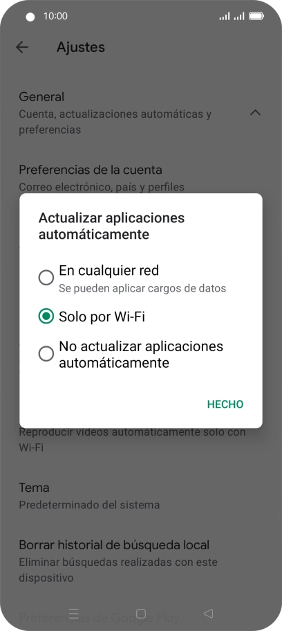Para activar la actualización automática de apps utilizando la red móvil, pulsa En cualquier red. Para activar la actualización automática de apps utilizando la red móvil, pulsa En cualquier red.
