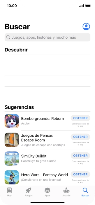 Pulsa en el campo de búsqueda e introduce el nombre o el tema de la app deseada. Pulsa en el campo de búsqueda e introduce el nombre o el tema de la app deseada.