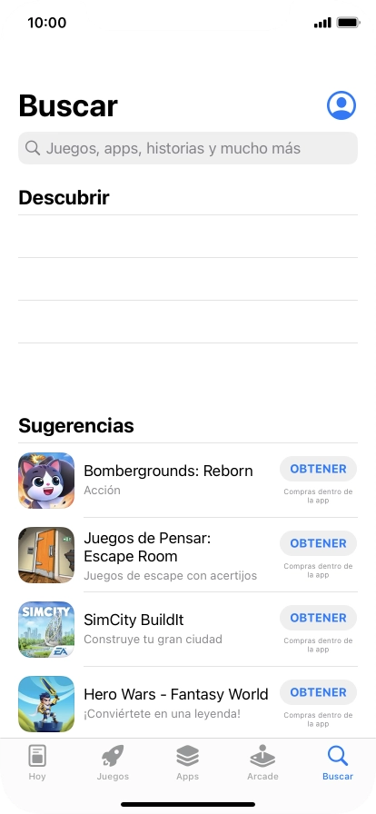 Pulsa en el campo de búsqueda e introduce el nombre o el tema de la app deseada. Pulsa en el campo de búsqueda e introduce el nombre o el tema de la app deseada.