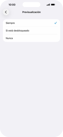 Para seleccionar la vista previa de las notificaciones en la pantalla de bloqueo, pulsa Siempre. Para seleccionar la vista previa de las notificaciones en la pantalla de bloqueo, pulsa Siempre.