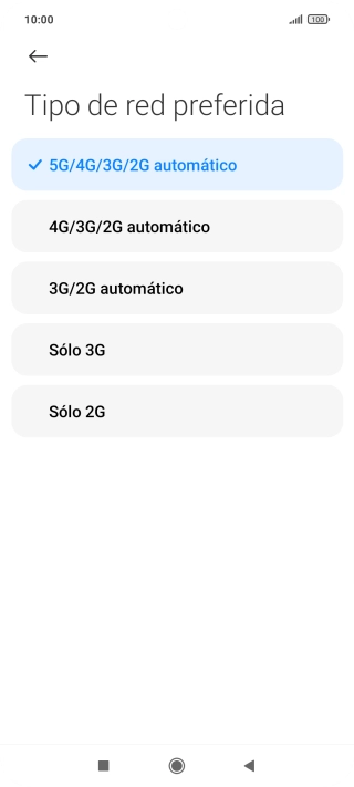Pulsa el tipo de red deseado.