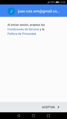 Pulsa ACEPTAR y sigue las indicaciones de la pantalla para seleccionar los ajustes de tu cuenta de Google. Pulsa ACEPTAR y sigue las indicaciones de la pantalla para seleccionar los ajustes de tu cuenta de Google.