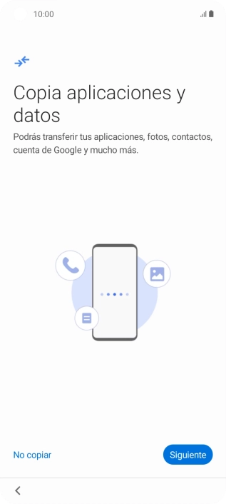 Puedes transferir el contenido de otro teléfono cuando activas tu teléfono por primera vez y cuando lo has restablecido. Cuando aparezca en la pantalla del teléfono esta imagen, ya está listo para la transmisión del contenido del otro teléfono. Puedes transferir el contenido de otro teléfono cuando activas tu teléfono por primera vez y cuando lo has restablecido. Cuando aparezca en la pantalla del teléfono esta imagen, ya está listo para la transmisión del contenido del otro teléfono.