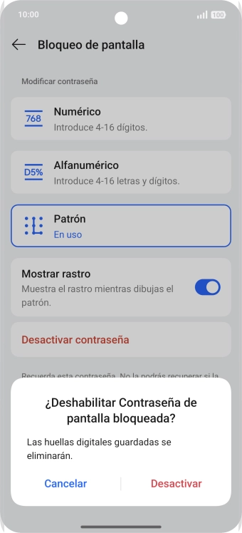 Pulsa Desactivar e introduce el código de seguridad extra que has creado anteriormente. Pulsa Desactivar e introduce el código de seguridad extra que has creado anteriormente.
