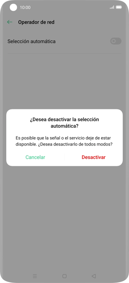 Pulsa Desactivar para desactivar la función y espera mientras el teléfono está buscando redes. Pulsa Desactivar para desactivar la función y espera mientras el teléfono está buscando redes.