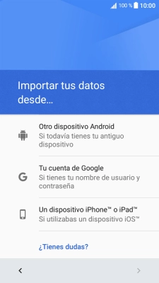 Pulsa la opción deseada y sigue las indicaciones de la pantalla para transferir contenido desde el otro teléfono y finalizar la activación de tu teléfono. Pulsa la opción deseada y sigue las indicaciones de la pantalla para transferir contenido desde el otro teléfono y finalizar la activación de tu teléfono.