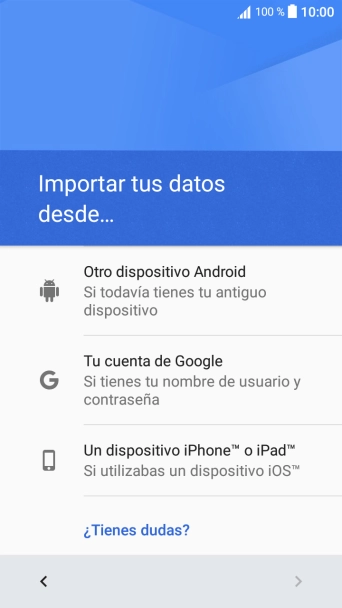 Pulsa la opción deseada y sigue las indicaciones de la pantalla para transferir contenido desde el otro teléfono y finalizar la activación de tu teléfono. Pulsa la opción deseada y sigue las indicaciones de la pantalla para transferir contenido desde el otro teléfono y finalizar la activación de tu teléfono.