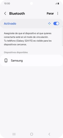 Pulsa el dispositivo Bluetooth deseado y sigue las indicaciones de la pantalla para vincular el dispositivo al teléfono. Pulsa el dispositivo Bluetooth deseado y sigue las indicaciones de la pantalla para vincular el dispositivo al teléfono.