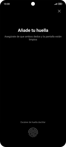 Sigue las indicaciones de la pantalla para crear una huella digital como código de seguridad. Sigue las indicaciones de la pantalla para crear una huella digital como código de seguridad.