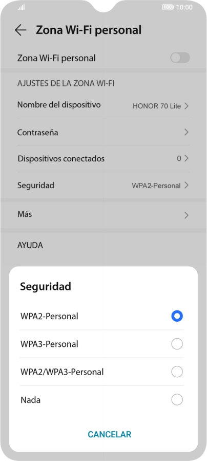 Pulsa WPA3-Personal para proteger la conexión wifi con una contraseña. Pulsa WPA3-Personal para proteger la conexión wifi con una contraseña.