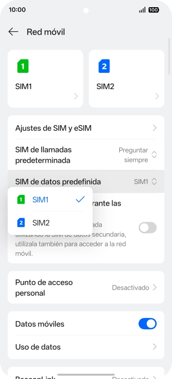 Pulsa la SIM de la línea móvil deseada. Pulsa la SIM de la línea móvil deseada.