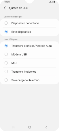 Pulsa Transferir archivos/Android Auto. Pulsa Transferir archivos/Android Auto.