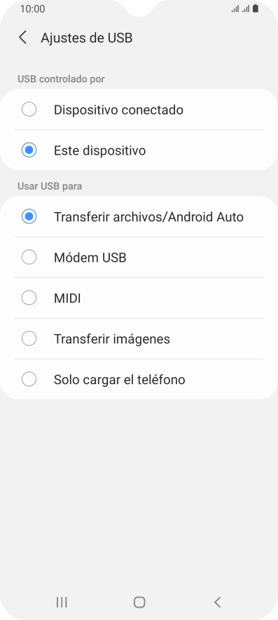Pulsa Transferir archivos/Android Auto. Pulsa Transferir archivos/Android Auto.