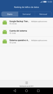 El consumo de datos por cada aplicación aparece bajo el nombre de la aplicación. El consumo de datos por cada aplicación aparece bajo el nombre de la aplicación.