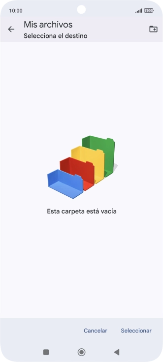Si deseas crear una nueva carpeta, pulsa el icono de nueva carpeta y sigue las indicaciones de la pantalla para crearla. Si deseas crear una nueva carpeta, pulsa el icono de nueva carpeta y sigue las indicaciones de la pantalla para crearla.