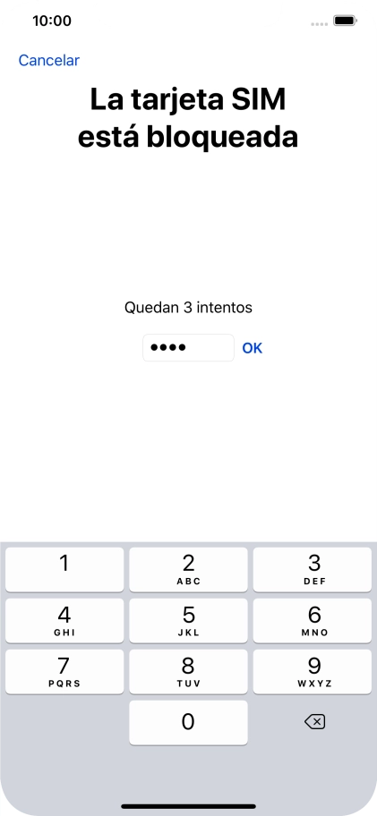 Si es necesario desbloquear la tarjeta SIM, introduce el código PIN y pulsa OK. Si es necesario desbloquear la tarjeta SIM, introduce el código PIN y pulsa OK.