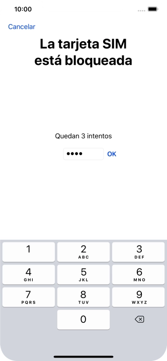 Si es necesario desbloquear la tarjeta SIM, introduce el código PIN y pulsa OK. Si es necesario desbloquear la tarjeta SIM, introduce el código PIN y pulsa OK.