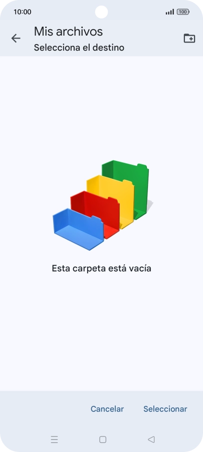 Si deseas crear una nueva carpeta, pulsa el icono de nueva carpeta y sigue las indicaciones de la pantalla para crearla.
