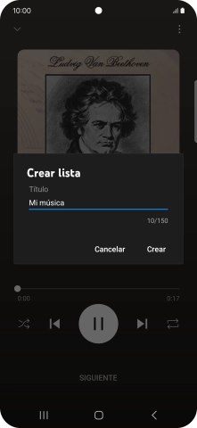 Introduce el nombre deseado de la lista de reproducción y pulsa Crear. Introduce el nombre deseado de la lista de reproducción y pulsa Crear.