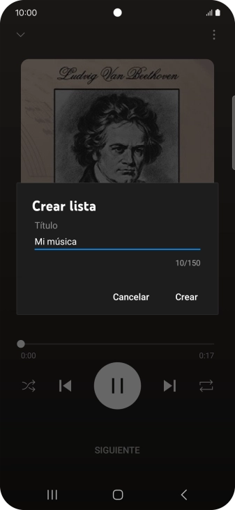Introduce el nombre deseado de la lista de reproducción y pulsa Crear. Introduce el nombre deseado de la lista de reproducción y pulsa Crear.