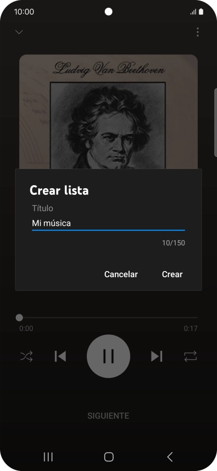 Introduce el nombre deseado de la lista de reproducción y pulsa Crear. Introduce el nombre deseado de la lista de reproducción y pulsa Crear.