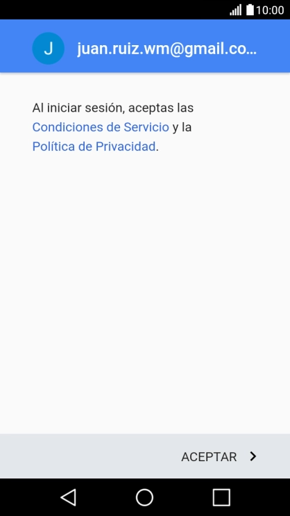 Pulsa ACEPTAR y sigue las indicaciones de la pantalla para seleccionar los ajustes de tu cuenta de Google. Pulsa ACEPTAR y sigue las indicaciones de la pantalla para seleccionar los ajustes de tu cuenta de Google.