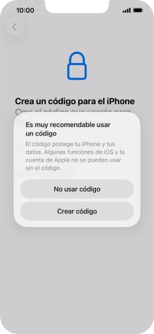 Si desactivas la función, pulsa No usar código. Si desactivas la función, pulsa No usar código.
