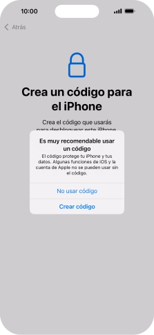 Si desactivas la función, pulsa No usar código. Si desactivas la función, pulsa No usar código.