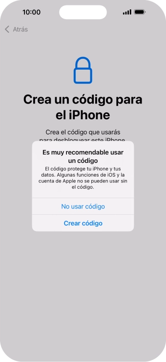Si desactivas la función, pulsa No usar código. Si desactivas la función, pulsa No usar código.