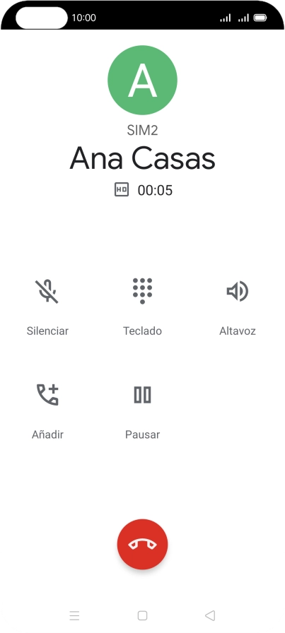 Pulsa el icono de finalizar llamada. Pulsa el icono de finalizar llamada.