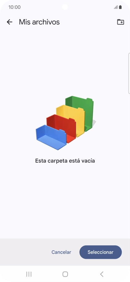 Si deseas crear una nueva carpeta, pulsa el icono de nueva carpeta y sigue las indicaciones de la pantalla para crearla. Si deseas crear una nueva carpeta, pulsa el icono de nueva carpeta y sigue las indicaciones de la pantalla para crearla.
