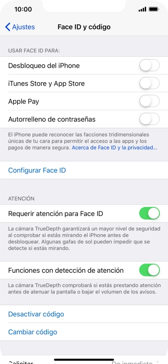Pulsa Desactivar código e introduce el código de seguridad. Pulsa Desactivar código e introduce el código de seguridad.