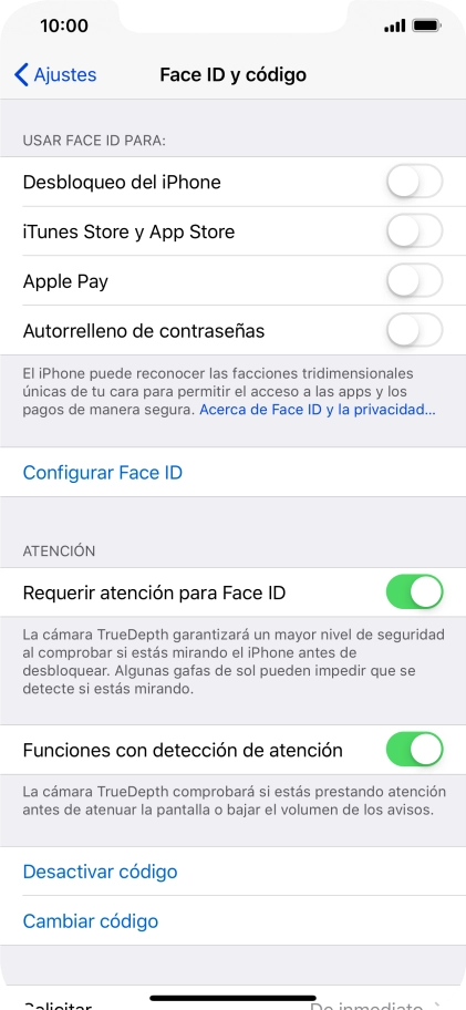 Pulsa Desactivar código e introduce el código de seguridad. Pulsa Desactivar código e introduce el código de seguridad.