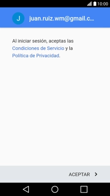 Pulsa ACEPTAR y sigue las indicaciones de la pantalla para seleccionar los ajustes de tu cuenta de Google. Pulsa ACEPTAR y sigue las indicaciones de la pantalla para seleccionar los ajustes de tu cuenta de Google.