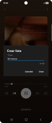 Introduce el nombre deseado de la lista de reproducción y pulsa Crear. Introduce el nombre deseado de la lista de reproducción y pulsa Crear.