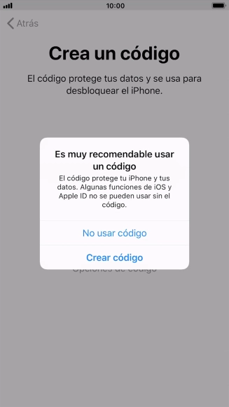 Si desactivas la función, pulsa No usar código.