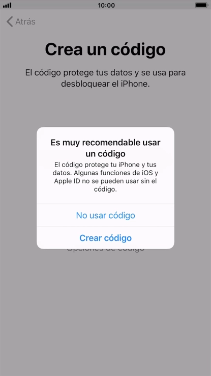 Si desactivas la función, pulsa No usar código. Si desactivas la función, pulsa No usar código.