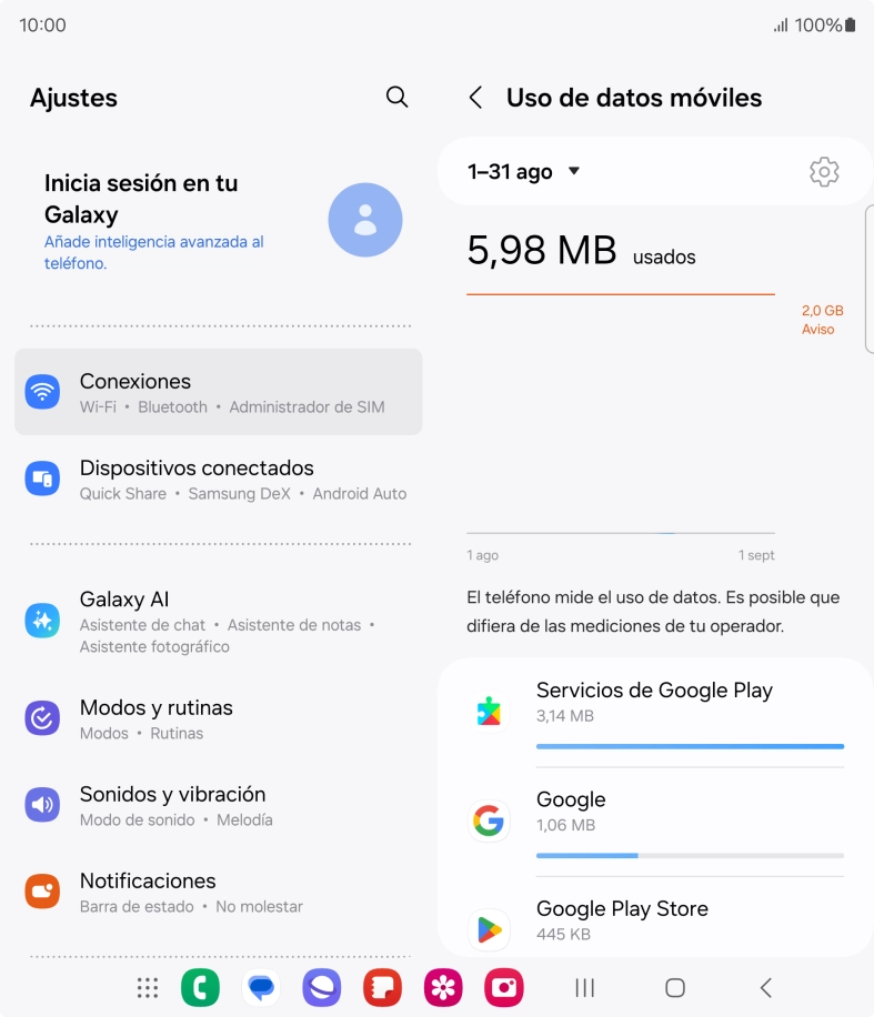 El consumo de datos por cada aplicación aparece bajo el nombre de la aplicación. El consumo de datos por cada aplicación aparece bajo el nombre de la aplicación.