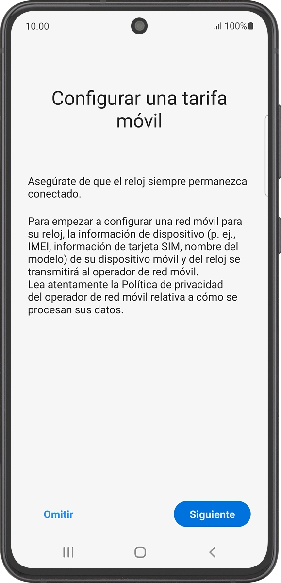 En el teléfono: Pulsa Siguiente y sigue las indicaciones de la pantalla para configurar los datos móviles.
