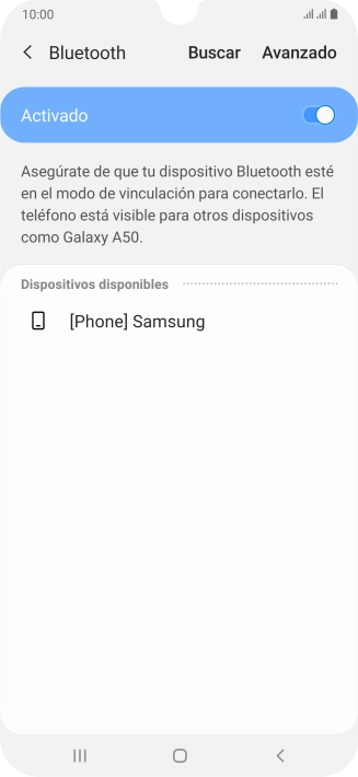 Pulsa el dispositivo Bluetooth deseado y sigue las indicaciones de la pantalla para vincular el dispositivo al teléfono. Pulsa el dispositivo Bluetooth deseado y sigue las indicaciones de la pantalla para vincular el dispositivo al teléfono.