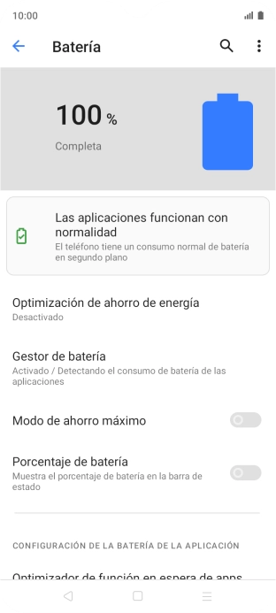 Pulsa Optimización de ahorro de energía.