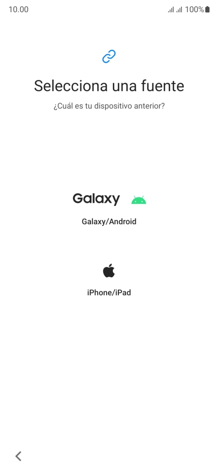 Pulsa el ajuste deseado y sigue las instrucciones de la pantalla para transferir el contenido del otro teléfono. Pulsa el ajuste deseado y sigue las instrucciones de la pantalla para transferir el contenido del otro teléfono.