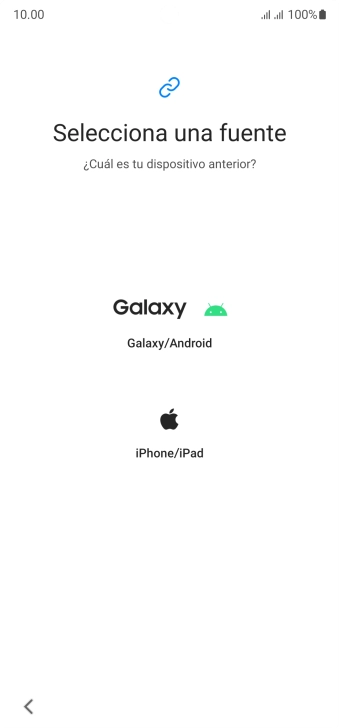 Pulsa el ajuste deseado y sigue las instrucciones de la pantalla para transferir el contenido del otro teléfono. Pulsa el ajuste deseado y sigue las instrucciones de la pantalla para transferir el contenido del otro teléfono.