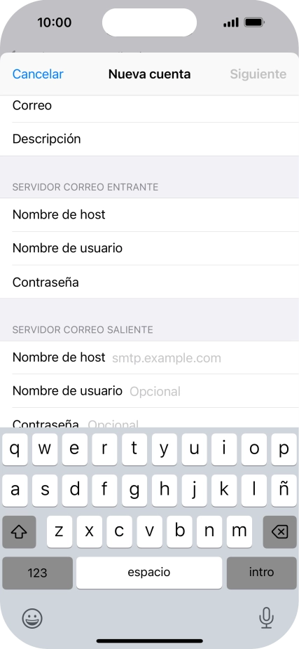 Pulsa Nombre de host e introduce smtp.vodafone.es. Pulsa Nombre de host e introduce smtp.vodafone.es.