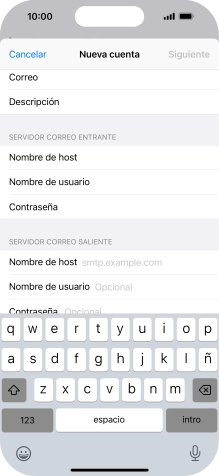 Pulsa Nombre de host e introduce smtp.vodafone.es. Pulsa Nombre de host e introduce smtp.vodafone.es.