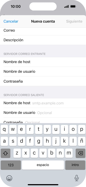 Pulsa Nombre de host e introduce smtp.vodafone.es. Pulsa Nombre de host e introduce smtp.vodafone.es.