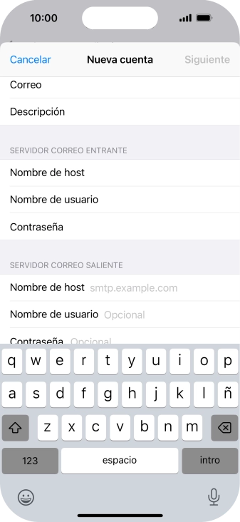 Pulsa Nombre de host e introduce smtp.vodafone.es. Pulsa Nombre de host e introduce smtp.vodafone.es.