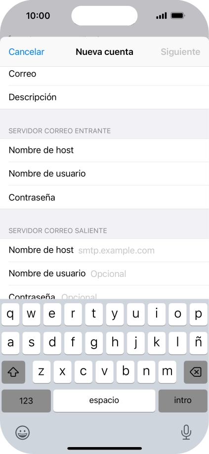 Pulsa Nombre de host e introduce smtp.vodafone.es. Pulsa Nombre de host e introduce smtp.vodafone.es.