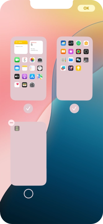 Pulsa el icono de eliminar junto a la página de la pantalla de inicio deseada. Pulsa el icono de eliminar junto a la página de la pantalla de inicio deseada.