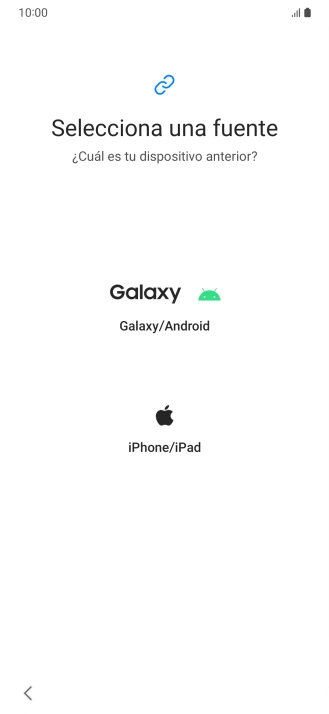 Pulsa el ajuste deseado y sigue las instrucciones de la pantalla para transferir el contenido del otro teléfono. Pulsa el ajuste deseado y sigue las instrucciones de la pantalla para transferir el contenido del otro teléfono.